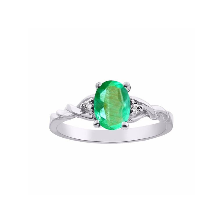 RYLOS Classic Green Emerald Diamond Ring May Birthstone