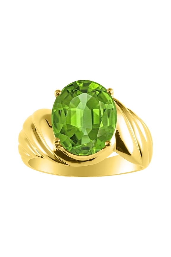 Rings for Women 14K Gold Plated Silver Ring Classic Style Oval 12X10MM Solitaire Gemstone Ring August Peridot Jewelry for Women Size 8
