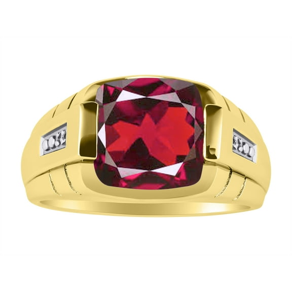 RYLOS Cushion Shape Checker Top 12MM Ruby Color Stone & Diamonds Set in Yellow Gold Plated Silver Size 11