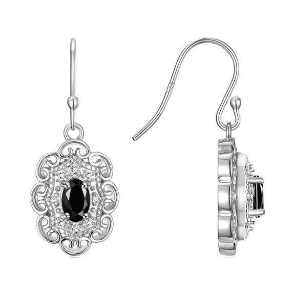 RYLOS Earrings For Women 925 Sterling Silver Earrings with Oval Shape Gemstone & Genuine Diamonds Dangling Earrings 6X4MM Faceted Onyx Birthstone Earring Jewelry For Women Silver Earrings