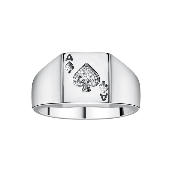 RYLOS Gambling Rings Sterling Silver Lucky Ace of Spades Poker Ring W/ Diamonds, Size 6