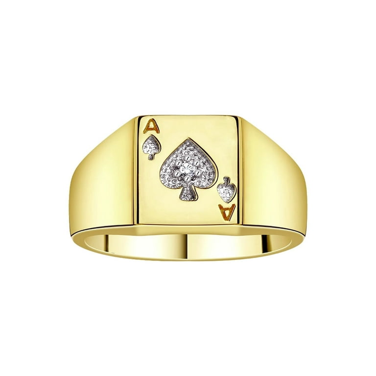 Men's 10k Yellow Gold Royal Flush Poker Ring – Lucky Nugget Band (Size 10.5)