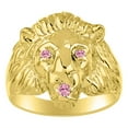 thumbnail image 1 of RYLOS Gold Plated Silver Lion Head Ring Color Stone Birthstones Eyes and Mouth Fun Designer Rings Pink Ice Jewelry Size 13, 1 of 8