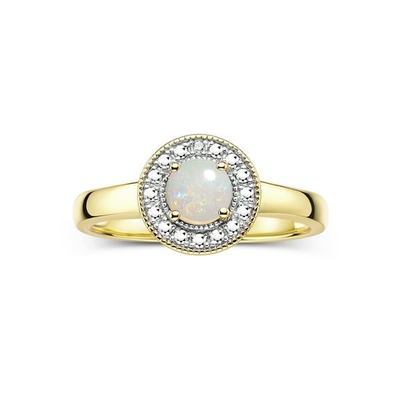 RYLOS Rings for Women 14K Yellow Gold Halo Ring with Round 4MM Gemstone &  Diamonds October Opal Jewelry Size 8