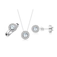 thumbnail image 1 of RYLOS Halo Designer Matching Set Sterling Silver: Ring, Earring & Pendant Necklace. Gemstone & Diamonds, 4MM Aquamarine March Birthstone; Size 10, 1 of 7