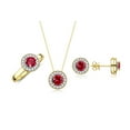 thumbnail image 1 of RYLOS Halo Designer Matching Set Yellow Gold Plated Silver: Ring, Earring & Pendant Necklace Gemstone &  Diamonds 4MM Ruby July Birthstone; Size 8, 1 of 7
