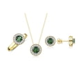 thumbnail image 1 of RYLOS Halo Designer Matching Set Yellow Gold Plated Silver: Ring, Earrings & Necklace. Gemstone & Diamonds, 4MM Green Sapphire Birthstone; Size 6, 1 of 7