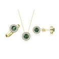 thumbnail image 1 of RYLOS Halo Designer Matching Set Yellow Gold Plated Silver: Ring, Earrings & Necklace. Gemstone & Diamonds, 4MM Green Sapphire Birthstone; Size 9, 1 of 7