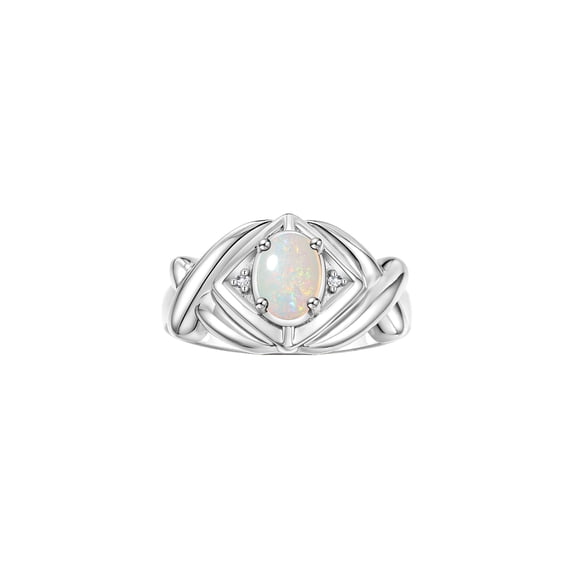 RYLOS Rings for Women Sterling Silver Ring XOXO Hugs & Kisses 7X5MM Gemstone & Diamond October Opal Jewelry Size 5