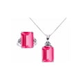 thumbnail image 1 of RYLOS Jewelry For Women Sterling Silver Emerald Cut Gemstone & Genuine Diamond Ring & Matching Necklace Rectangular 16X12MM  Pink Tourmaline October Birthstone Womens Jewelry Matching  Friendship, 1 of 8