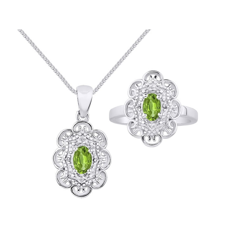 RYLOS Jewelry For Women Sterling Silver Floral Pattern Halo Pendant Necklace Matching Ring Gemstone Genuine Diamonds 18