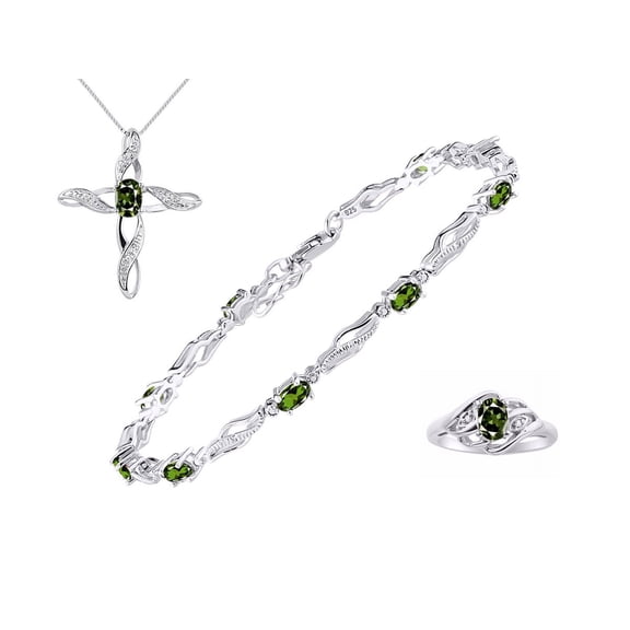 RYLOS Jewelry For Women Sterling Silver Infinity Wave Tennis Bracelet, Ring & Necklace Gemstone w/ Diamonds Adjustable 7"-8" Wrist & 18" Chain Green Sapphire  September Birthstone  Jewelry