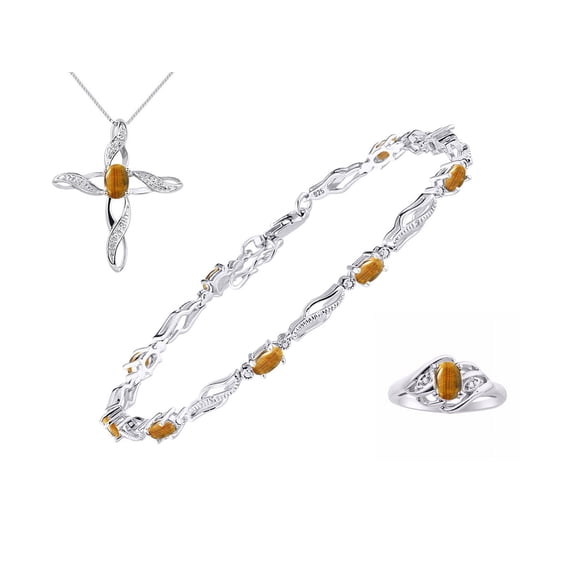 RYLOS Jewelry For Women Sterling Silver Infinity Wave Tennis Bracelet, Ring & Necklace Gemstone w/ Diamonds Adjustable 7"-8" Wrist & 18" Chain Tiger Eye November Birthstone Jewelry Sizes 5-10