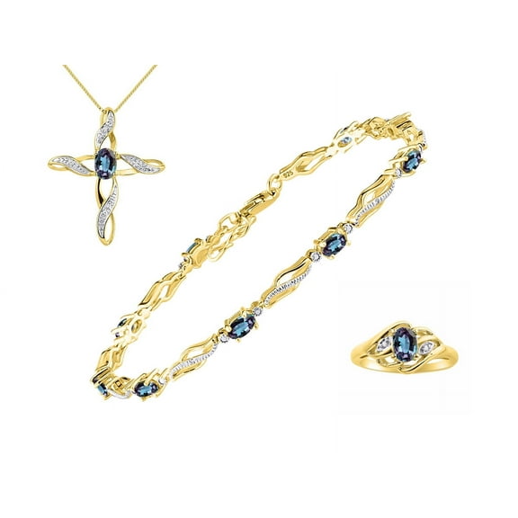 RYLOS Jewelry For Women Yellow Gold Plated Silver Infinity Wave Tennis Bracelet, Ring & Necklace Gemstone w/ Diamonds Adjustable 7"-8" Wrist & 18" Chain Alexandrite June Birthstone  Jewelry