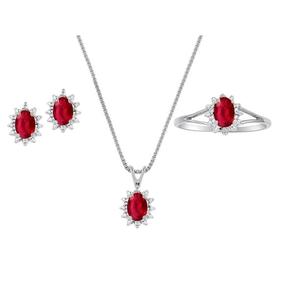 RYLOS Jewelry For Women Sterling Silver Birthstone Jewelry Ring, Earring & Pendant Necklace Gemstone & Genuine Diamonds 6X4MM Ruby July Birthstone Womens Jewelry Matching Friendship Sizes 5-10