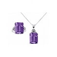 thumbnail image 1 of RYLOS Jewelry For Women Sterling Silver Emerald Cut Gemstone & Genuine Diamond Ring & Matching Necklace Rectangular 16X12MM  Amethyst February Birthstone Womens Jewelry Matching  Friendship, 1 of 8