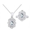 thumbnail image 1 of RYLOS Jewelry For Women Sterling Silver Floral Pattern Halo Pendant Necklace & Matching Ring Gemstone & Genuine Diamonds 18" Chain 6X4MM Aquamarine March Birthstone Womens Jewelry Matching, 1 of 9