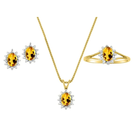 RYLOS Jewelry For Women Yellow Gold Plated Silver Birthstone Jewelry Ring, Earring & Pendant Necklace Gemstone & Diamonds 6X4MM Citrine Yellow Topaz Birthstone Womens Jewelry Matching Friendship