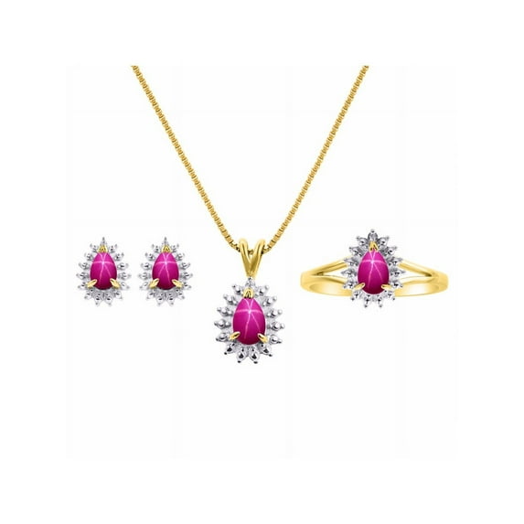RYLOS Jewelry For Women Yellow Gold Plated Silver Birthstone Jewelry Ring, Earring & Pendant Necklace Gemstone & Diamonds Pear Tear Drop Shape Star Ruby July Birthstone Womens Jewelry Matching