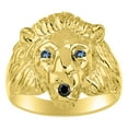 thumbnail image 1 of RYLOS Lion Head Ring Black Diamond Mouth & Gemstone Eyes Designer Rings Alexandrite Jewelry Yellow Gold Plated Silver Size 8, 1 of 8