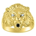 thumbnail image 1 of RYLOS Lion Head Ring Black Diamond Mouth & Gemstone Eyes Designer Rings Blue Topaz Jewelry Yellow Gold Plated Silver Size 9, 1 of 8
