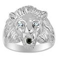 thumbnail image 1 of RYLOS Lion Head Ring Black Diamond Mouth & Gemstone Eyes Fun Designer Rings Blue Topaz Sterling Silver Jewelry Size 9, 1 of 8