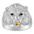 thumbnail image 1 of RYLOS Rings Sterling Silver Lion Head Ring Black Diamonds Eyes & Gemstone Mouth Fun Designer Rings Citrine  Jewelry Size 11, 1 of 8