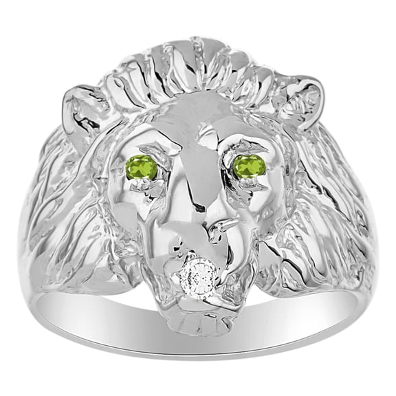 RYLOS Lion Head Ring with Gemstone Eyes & Diamond Mouth – Fun Designer Rings in Sterling Silver Peridot Jewelry Size 7