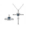 thumbnail image 1 of RYLOS Matching Jewelry 14K White Gold Claddagh Ring & Cross Necklace. Heart Gemstone & Diamonds, 6MM Alexandrite June Birthstone; Size 5, 1 of 5