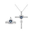 thumbnail image 1 of RYLOS Matching Jewelry 14K White Gold Claddagh Ring & Cross Necklace. Heart Gemstone & Diamonds, 6MM Alexandrite June Birthstone; Size 9, 1 of 9