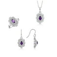 thumbnail image 1 of RYLOS Matching Jewelry 14K White Gold Floral Halo Design: Pendant Necklace, Earrings & Ring. Gemstone & Diamonds, 18" Chain. 6X4MM Amethyst February  Birthstone; Size 10, 1 of 6