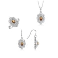thumbnail image 1 of RYLOS Matching Jewelry 14K White Gold Floral Halo Design: Pendant Necklace, Earrings & Ring. Gemstone & Diamonds, 18" Chain. 6X4MM Smoky Quartz June  Birthstone; Size 6, 1 of 6