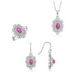 thumbnail image 1 of RYLOS Matching Jewelry 14K White Gold Floral Halo Design: Pendant Necklace, Earrings & Ring. Gemstone & Diamonds, 18" Chain. 6X4MM Star Ruby July Birthstone; Size 10, 1 of 6