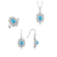 thumbnail image 1 of RYLOS Matching Jewelry 14K White Gold Floral Halo Design: Pendant Necklace, Earrings & Ring. Gemstone & Diamonds, 18" Chain. 6X4MM Turquoise December  Birthstone; Size 10, 1 of 5