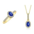thumbnail image 1 of RYLOS Matching Jewelry  14K Yellow Gold Halo Pendant Necklace & Matching Ring. Gemstone & Diamonds, 18" Chain. 6X4MM Blue Star Sapphire September Birthstone Jewelry Size 7, 1 of 6