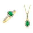 thumbnail image 1 of RYLOS Matching Jewelry  14K Yellow Gold Halo Pendant Necklace & Matching Ring. Gemstone & Diamonds, 18" Chain. 6X4MM Emerald May Birthstone Jewelry Size 7, 1 of 5