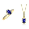 thumbnail image 1 of RYLOS Matching Jewelry  14K Yellow Gold Halo Pendant Necklace & Matching Ring. Gemstone & Diamonds, 18" Chain. 6X4MM Lapis September Birthstone Jewelry Size 5, 1 of 5