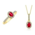 thumbnail image 1 of RYLOS Matching Jewelry  14K Yellow Gold Halo Pendant Necklace & Matching Ring. Gemstone & Diamonds, 18" Chain. 6X4MM Ruby July Birthstone Jewelry Size 10, 1 of 5