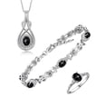 thumbnail image 1 of RYLOS Matching Jewelry Love Knot Set: Sterling Silver Tennis Bracelet, Ring & Necklace Gemstone w/ Diamonds Adjustable 7"-8" Wrist & 18" Chain Black Star Sapphire March Birthstone; Size 7, 1 of 10