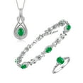 thumbnail image 1 of RYLOS Matching Jewelry Love Knot Set: Sterling Silver Tennis Bracelet, Ring & Necklace Gemstone w/ Diamonds Adjustable 7"-8" Wrist & 18" Chain Emerald May Birthstone; Size 8, 1 of 8