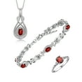thumbnail image 1 of RYLOS Matching Jewelry Love Knot Set: Sterling Silver Tennis Bracelet, Ring & Necklace Gemstone w/ Diamonds Adjustable 7"-8" Wrist & 18" Chain Garnet January Birthstone; Size 7, 1 of 10