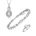 thumbnail image 1 of RYLOS Matching Jewelry Love Knot Set: Sterling Silver Tennis Bracelet, Ring & Necklace Gemstone w/ Diamonds Adjustable 7"-8" Wrist & 18" Chain Opal African October Birthstone; Size 9, 1 of 9
