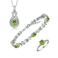 thumbnail image 1 of RYLOS Matching Jewelry Love Knot Set: Sterling Silver Tennis Bracelet, Ring & Necklace Gemstone w/ Diamonds Adjustable 7"-8" Wrist & 18" Chain Peridot August Birthstone; Size 10, 1 of 9