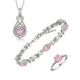 thumbnail image 1 of RYLOS Matching Jewelry Love Knot Set: Sterling Silver Tennis Bracelet, Ring & Necklace Gemstone w/ Diamonds Adjustable 7"-8" Wrist & 18" Chain Pink Ice October Birthstone; Size 10, 1 of 7