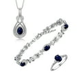 thumbnail image 1 of RYLOS Matching Jewelry Love Knot Set: Sterling Silver Tennis Bracelet, Ring & Necklace Gemstone w/ Diamonds Adjustable 7"-8" Wrist & 18" Chain Sapphire September Birthstone; Size 9, 1 of 9