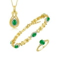 thumbnail image 1 of RYLOS Matching Jewelry Love Knot Set: Yellow Gold Plated Silver Tennis Bracelet, Ring & Necklace Gemstone w/ Diamonds Adjustable 7"-8" Wrist & 18" Chain Emerald May Birthstone; Size 9, 1 of 8