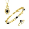thumbnail image 1 of RYLOS Matching Jewelry Love Knot Set: Yellow Gold Plated Silver Tennis Bracelet, Ring & Necklace Gemstone w/ Diamonds Adjustable 7"-8" Wrist & 18" Chain Onyx October Birthstone; Size 10, 1 of 10