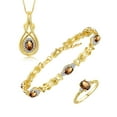 thumbnail image 1 of RYLOS Matching Jewelry Love Knot Set: Yellow Gold Plated Silver Tennis Bracelet, Ring & Necklace Gemstone w/ Diamonds Adjustable 7"-8" Wrist & 18" Chain Smoky Quartz June Birthstone; Size 8, 1 of 9