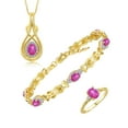 thumbnail image 1 of RYLOS Matching Jewelry Love Knot Set: Yellow Gold Plated Silver Tennis Bracelet, Ring & Necklace Gemstone w/ Diamonds Adjustable 7"-8" Wrist & 18" Chain Star Ruby July Birthstone; Size 5, 1 of 9