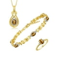 thumbnail image 1 of RYLOS Matching Jewelry Love Knot Set: Yellow Gold Plated Silver Tennis Bracelet, Ring & Necklace Gemstone w/ Diamonds Adjustable 7"-8" Wrist & 18" Chain Tiger Eye November Birthstone; Size 5, 1 of 9